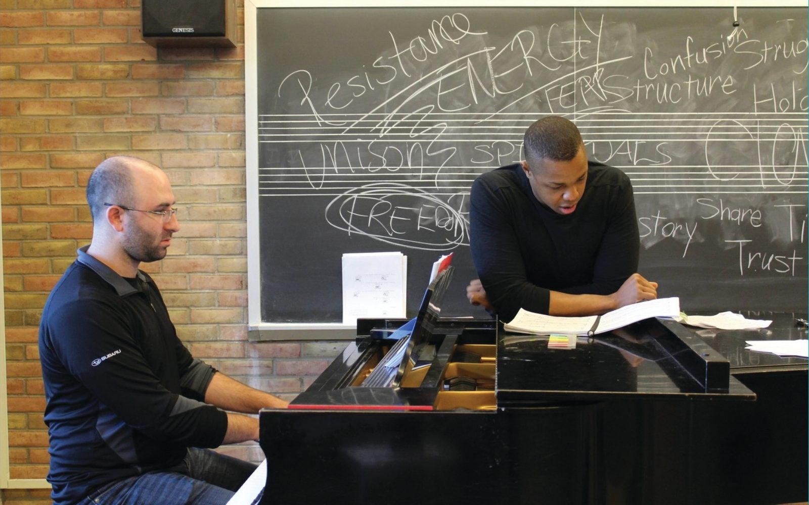 Michael Schachter and Davóne Tines in a developmental workshop for The Black Clown.