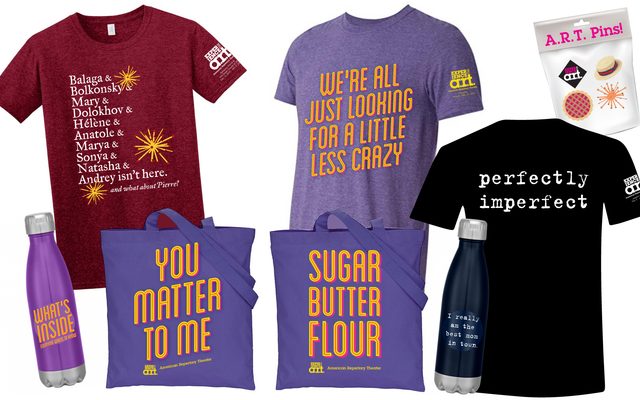 ExtraOrdinary Merchandise includes t-shirts, water bottles, tote bags, and pins.