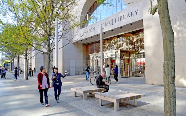 The Boylston Street entrance at the Boston Public Library’s Central Library