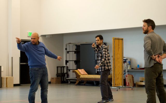 Chris Butler, Neimah Djourabchi, and Danforth Comins in rehearsal for Othello.