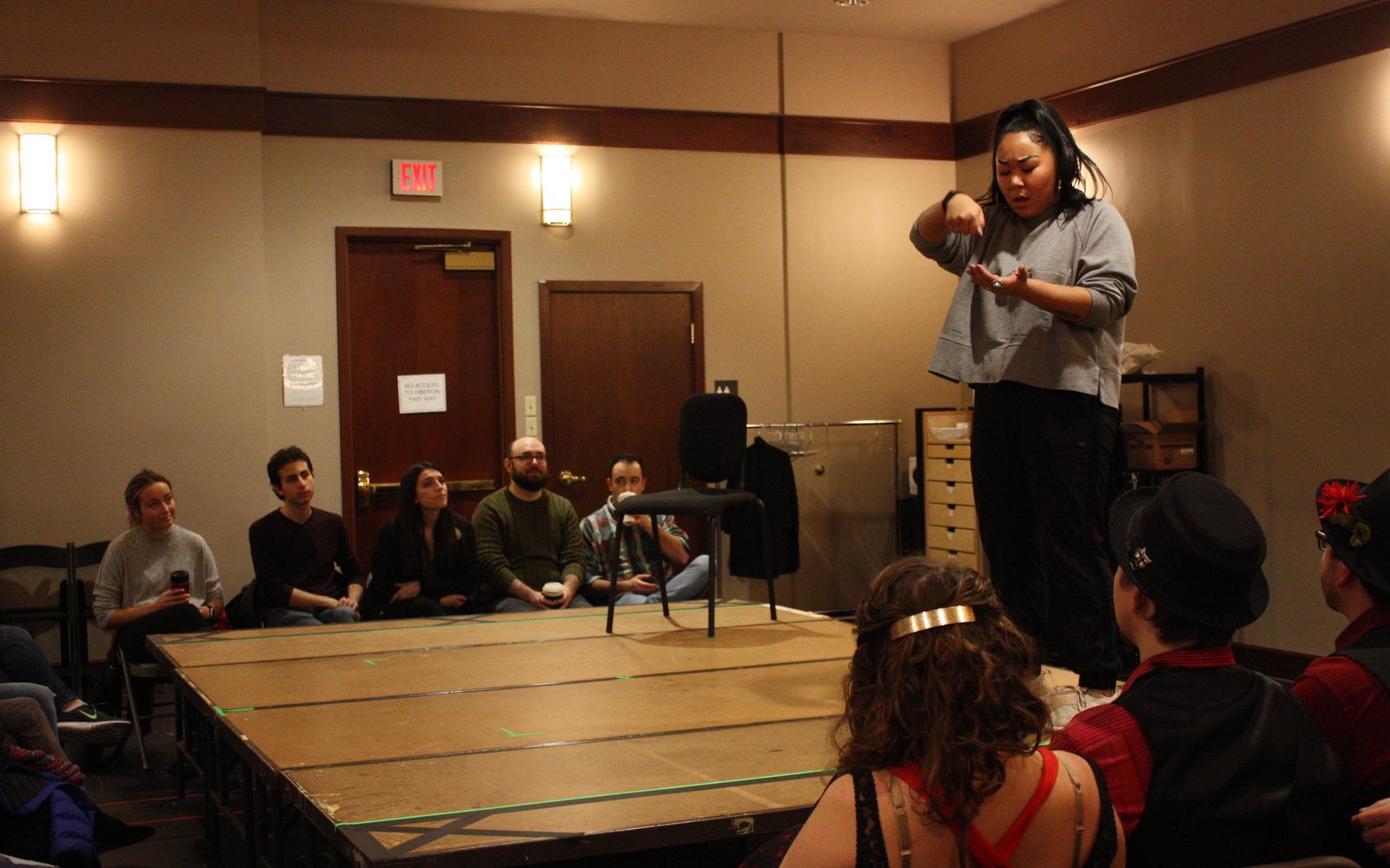 Sara Porkalob in rehearsal for Dragon Mama