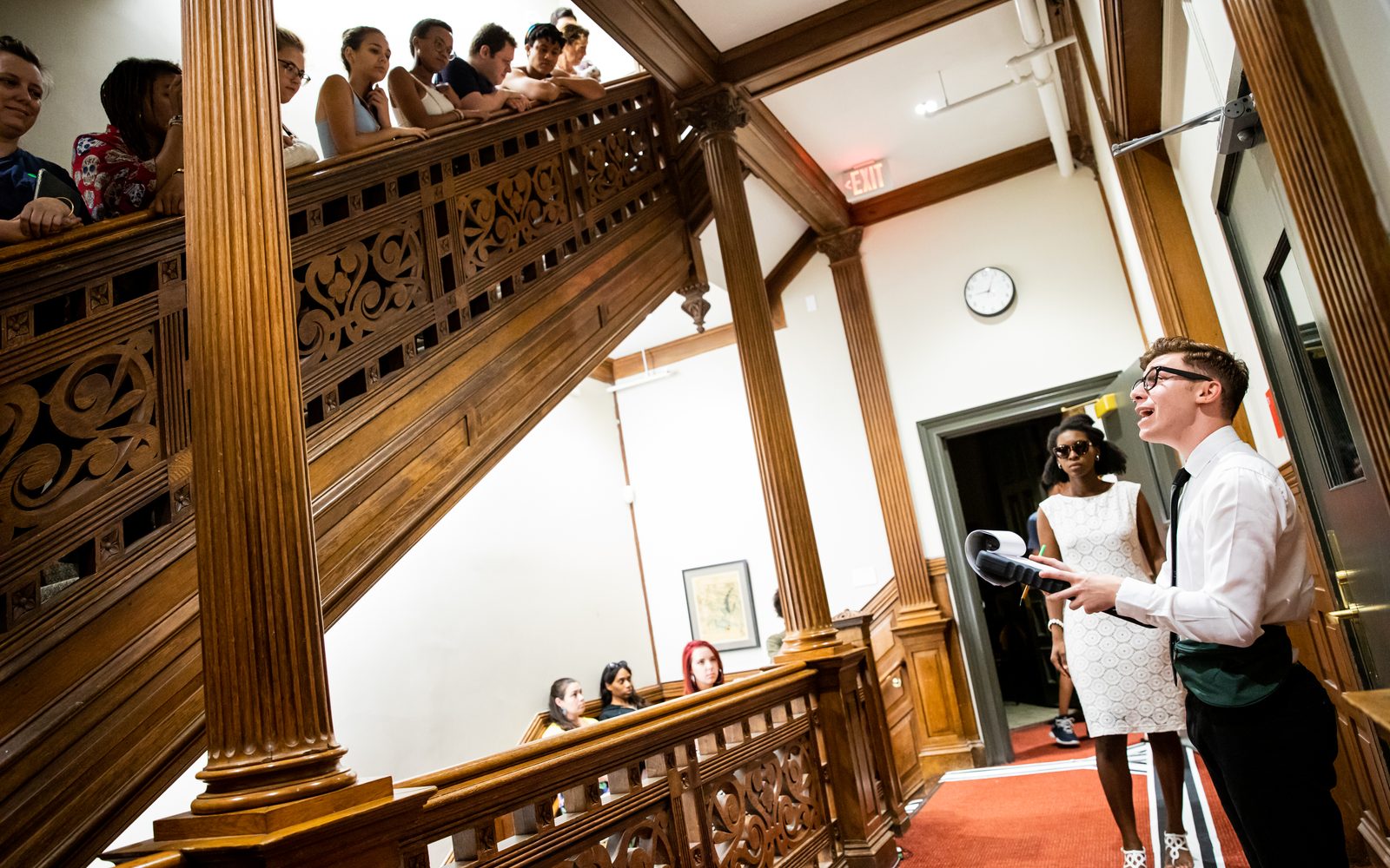 Blyss Cleveland with Eli Troen, one of the production’s tour guides.