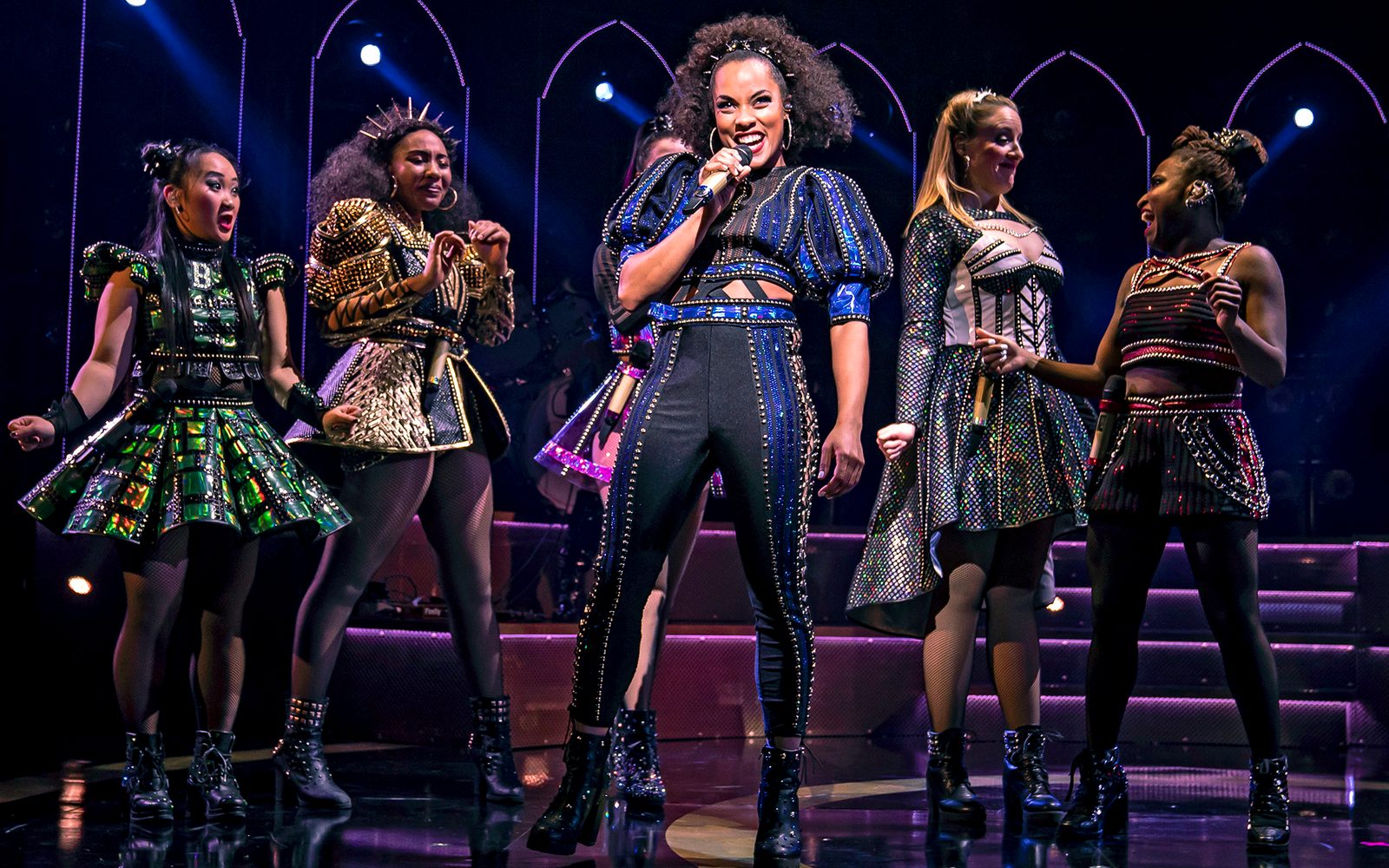 Catherine Parr (Anna Uzele, at center) performs “I Don’t Need Your Love” in SIX