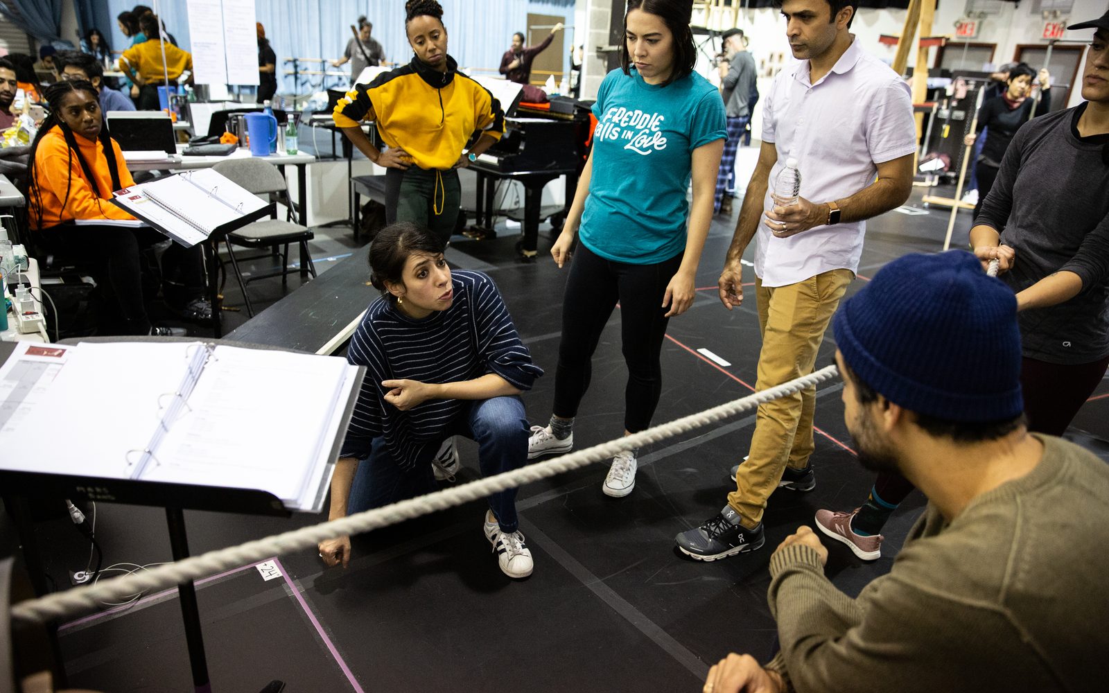 Director Rachel Chavkin works with actors in rehearsal for Moby-Dick.