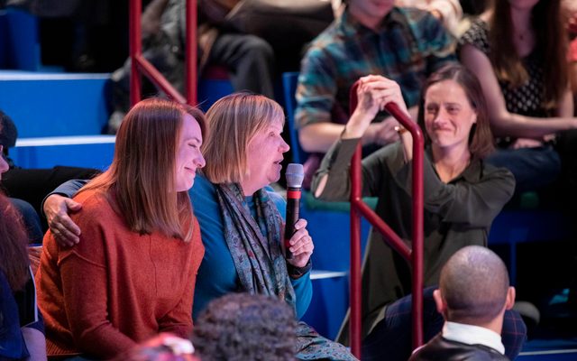 Brenda Withers listens as audience members speak during the Act II talking circle at Gloria: A Life.