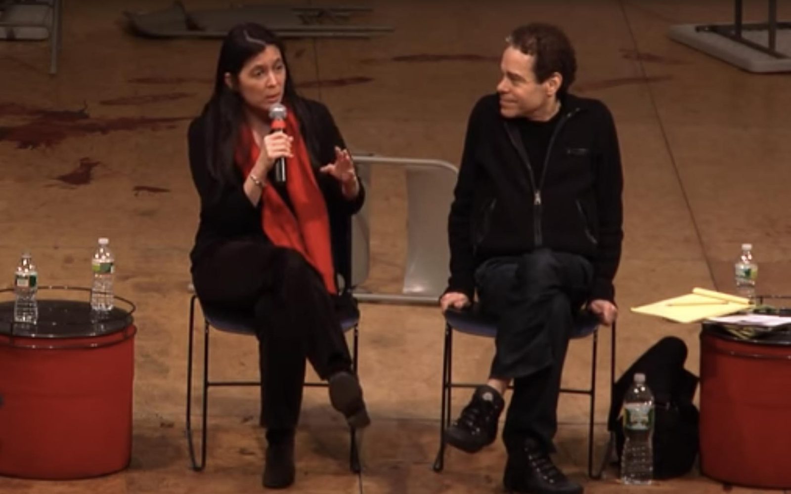 Diane Paulus and Steven Sater in a panel discussion on Prometheus Bound.