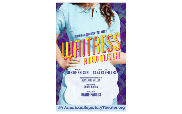 A poster to “Waitress: A New Musical” with a woman in a blue uniform.