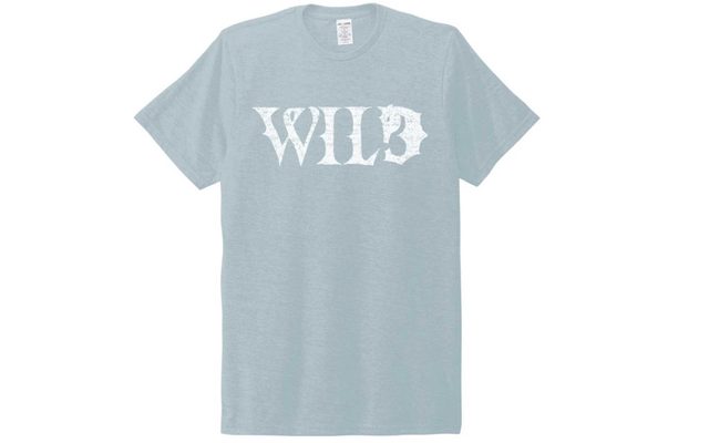 A heather gray T-shirt that says “WILD” in white in a stylized blackletter font.