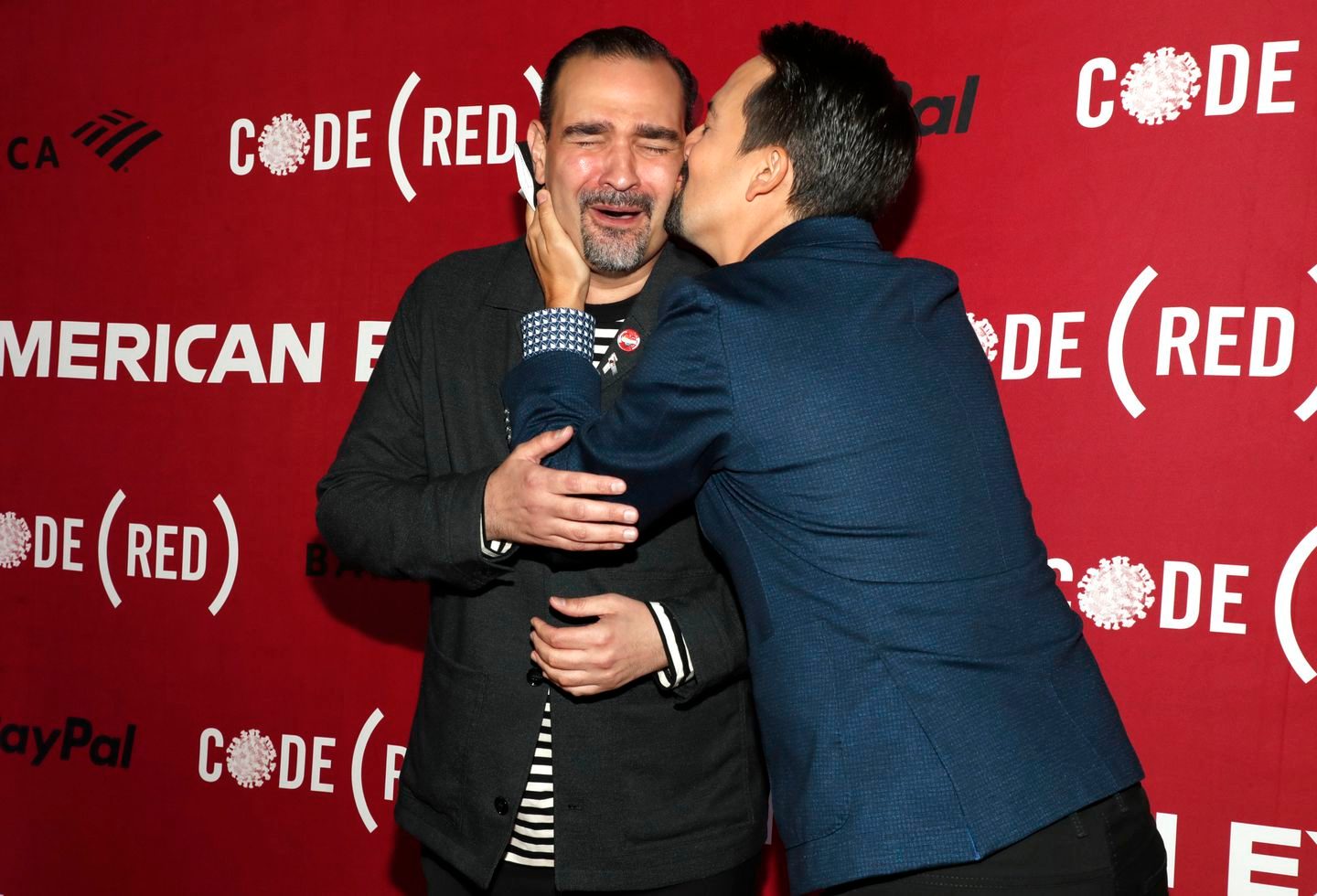 Javier Muñoz and Lin-Manuel Miranda at the launch of CODE (RED) to Fight COVID