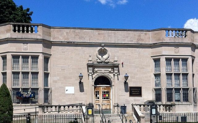The stone façade of the Connolly Branch Library.