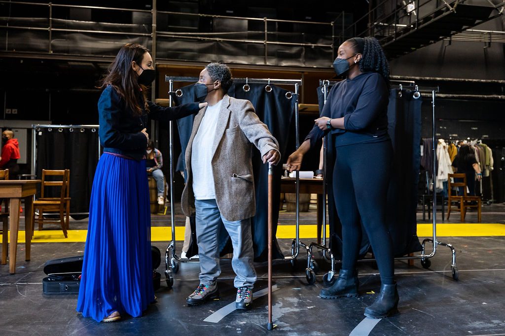 Elizabeth A. Davis, Patrena Murray, and Crystal Lucas-Perry in rehearsal for 1776.