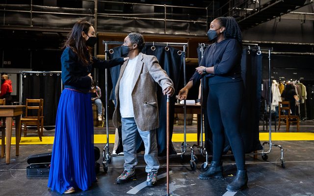 Elizabeth A. Davis, Patrena Murray, and Crystal Lucas-Perry in rehearsal for 1776.