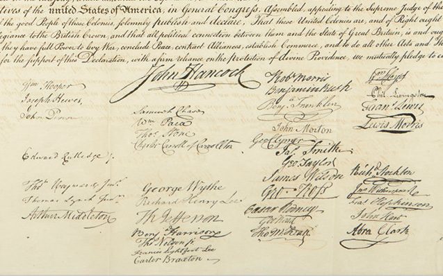 The signatures on the Declaration of Independence