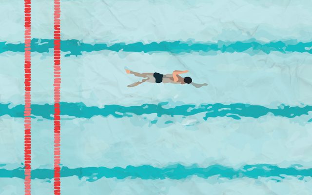 Illustration of a person swimming in pool lanes.
