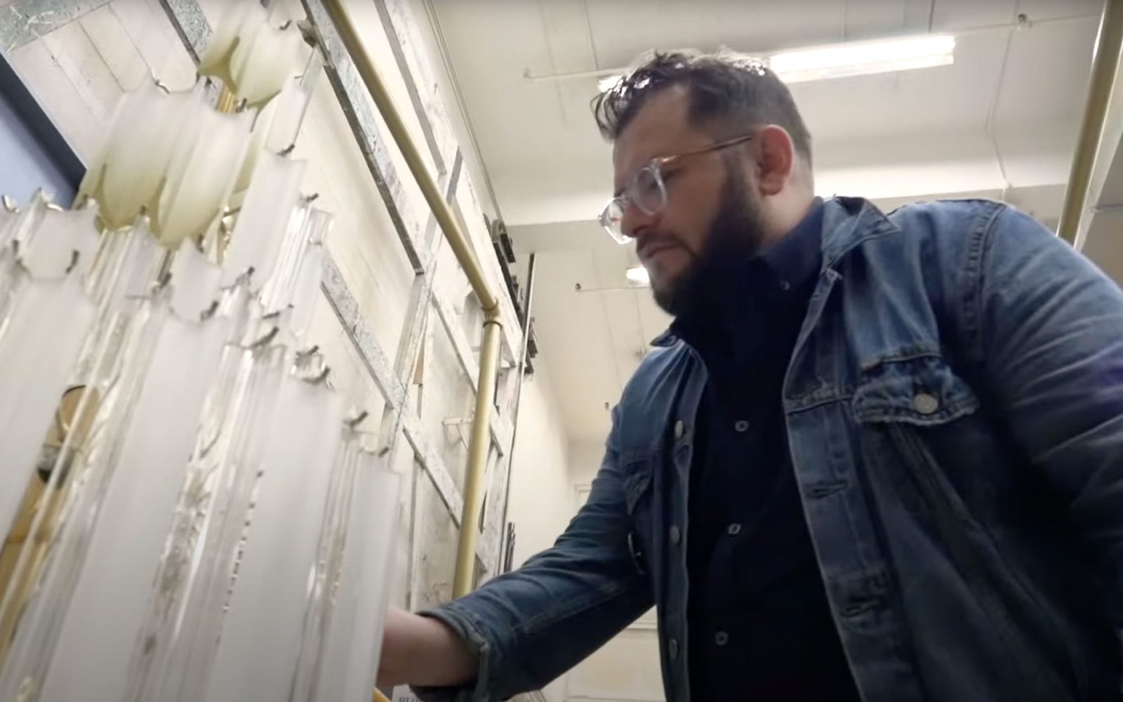 Arnulfo Maldonado inspects a set piece.