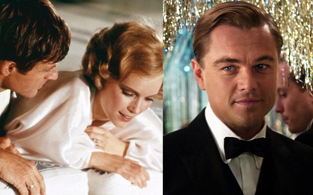 Robert Redford an Mia Farrow in The Great Gatsby (1974); and Leonardo DiCaprio in The Great Gatsby (2013)