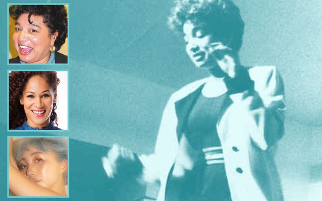 Headshots of Dianne Walker, Ayodele Casel, and Naomi Funaki overlayed on archival photo of Dianne Walker dancing.