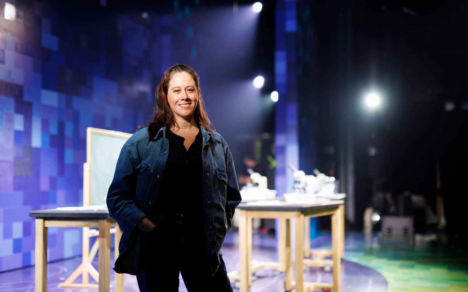 Taibi Magar, director of the A.R.T. production of Wonder. They are photographed on stage in the Loeb Drama Center in Cambridge, MA.